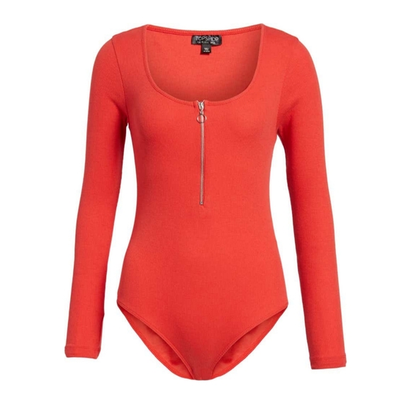 Red Ring Pull Zipper Bodysuit - Picture 2 of 9